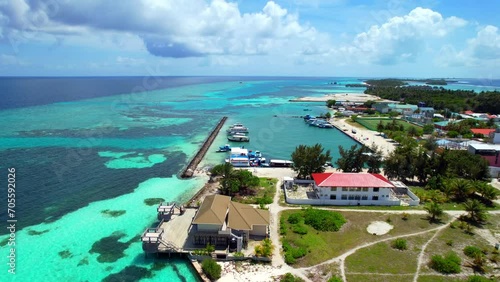 Huraa Island - Maldives - rising aerial view over the island to the harbor