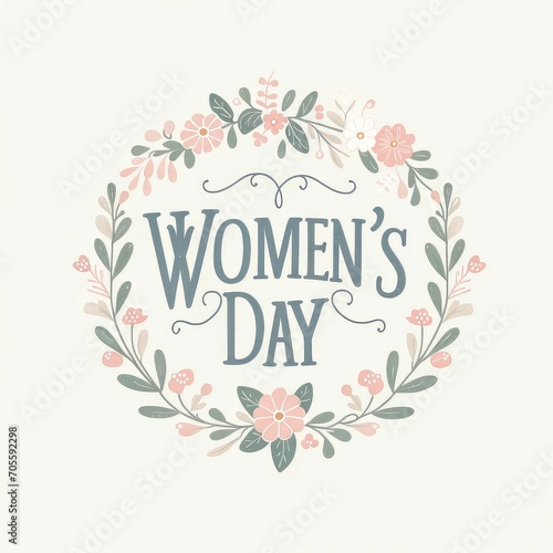 Happy Women s Day lettering and floral on white background.