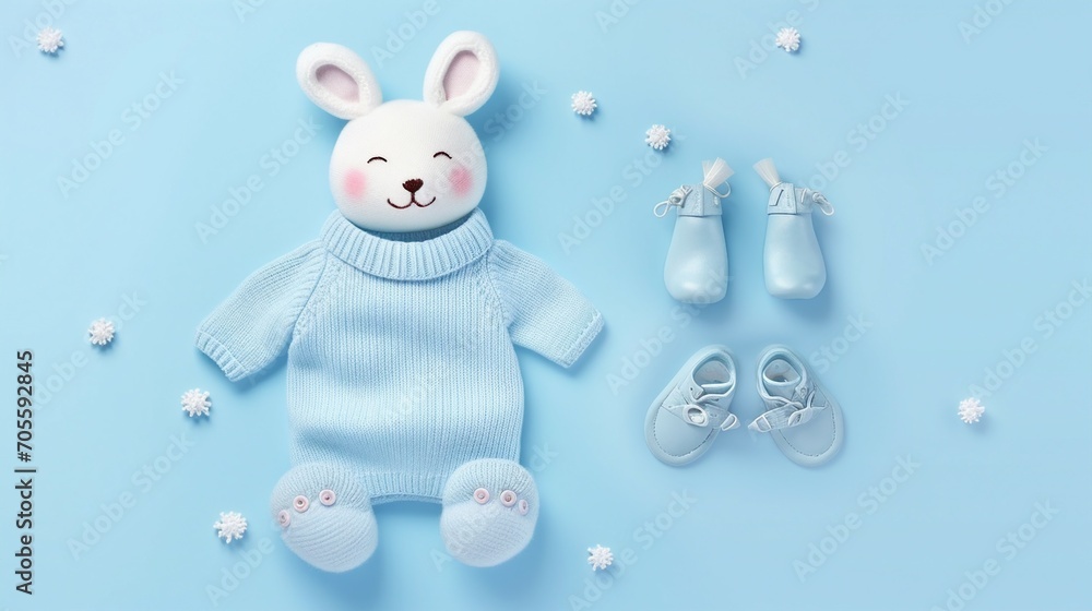 Cherished Moments: Top View Photo Frame with Knitted Blanket, a Cozy Concept of Baby Boy's Childhood Memories and Family Love in Soft Blue Cherished Moments: Top View Photo Frame with Knitted Blanket, a Cozy Concept of Baby Boy's Childhood Memories and Family Love in Soft Blue