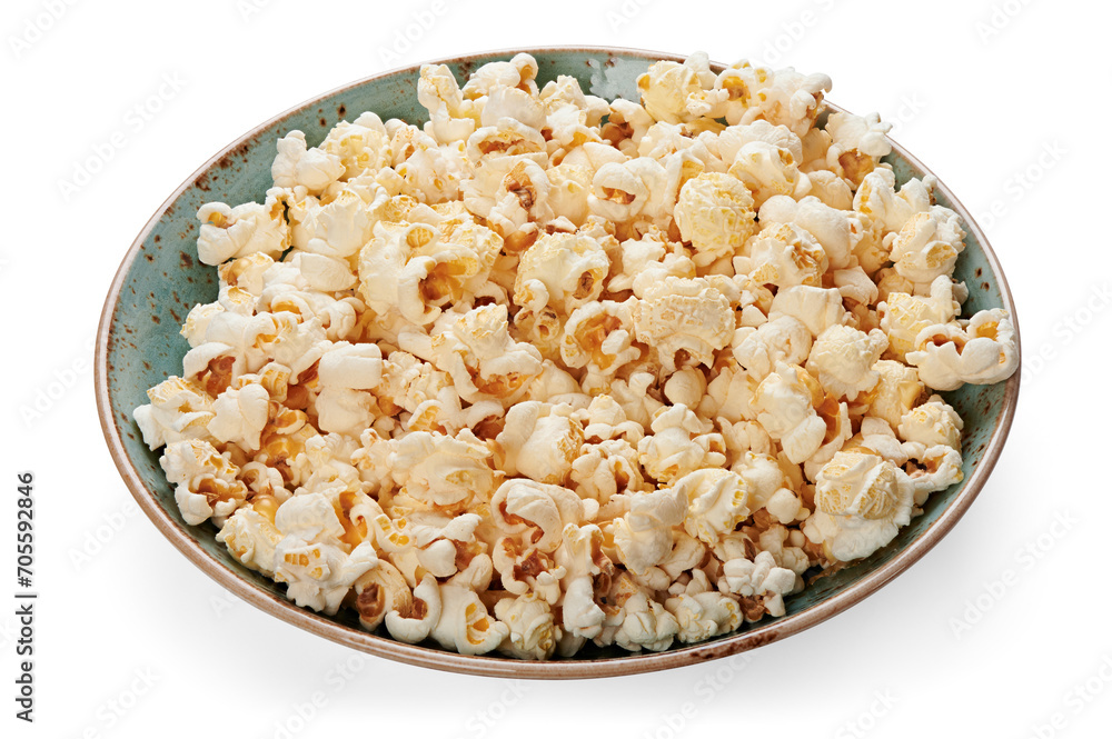 Popcorn on a plate isolated on white Popcorn on a plate isolated on white