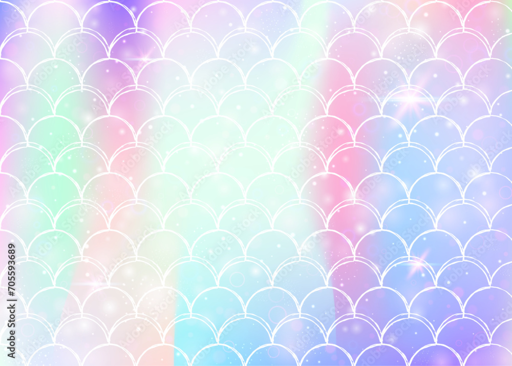 Rainbow scales background with kawaii mermaid princess pattern. Rainbow scales background with kawaii mermaid princess pattern.