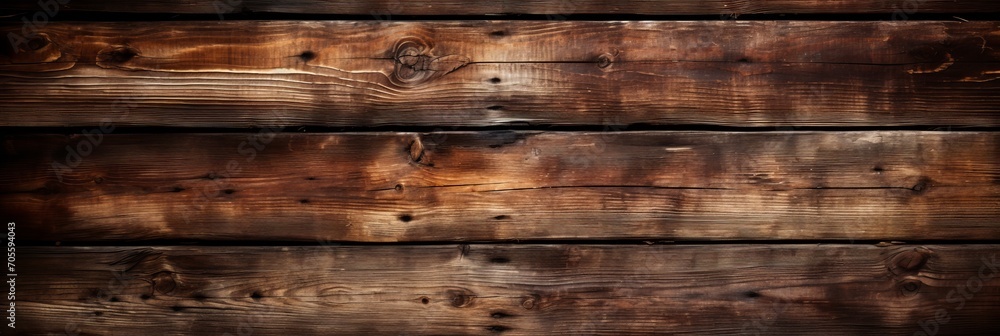 Fototapeta premium Vintage illuminated rustic brown wooden texture single plank wood background with nostalgic charm