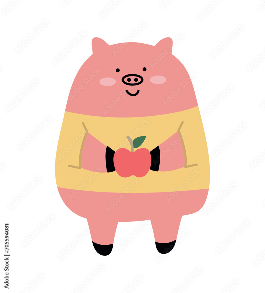 Fototapeta premium School animal of colorful set. With a cute pig, this illustration embodies the spirit of curiosity and knowledge, making it perfect for school-related content. Vector illustration.