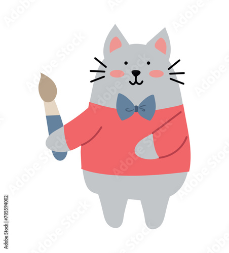 School animal of colorful set. This endearing cartoon illustration features a studious cat ready to embark on a learning adventure. Vector illustration.