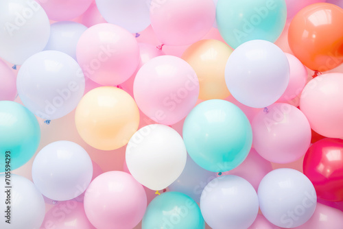 Abstract colorful balloons, pastel background.