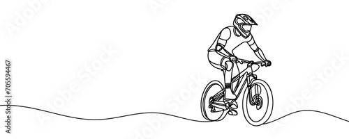 One line drawing of a guy on a bicycle. Vector illustration
