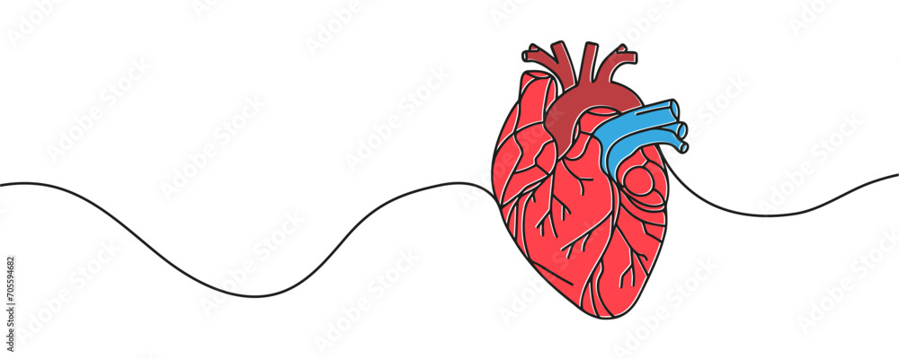 human heart drawn with a line. Vector illustration. - obrazy, fototapety, plakaty 