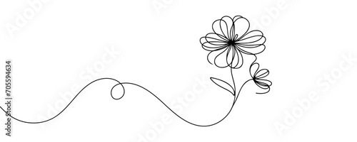 The flower is drawn as a continuous line. Vector illustration.