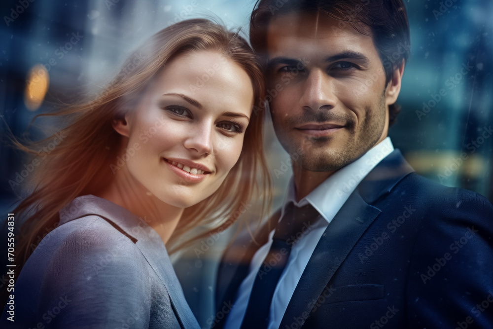 Successful young business people posing together in office. portrait of business man and woman Successful young business people posing together in office. portrait of business man and woman
