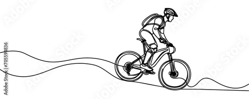 One line drawing of a guy on a bicycle. Vector illustration
