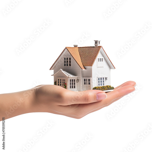 hand holding house real estate concept isolated on transparent background Remove png, Clipping Path, pen tool