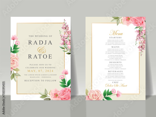 beautiful pink roses wedding invitation card set