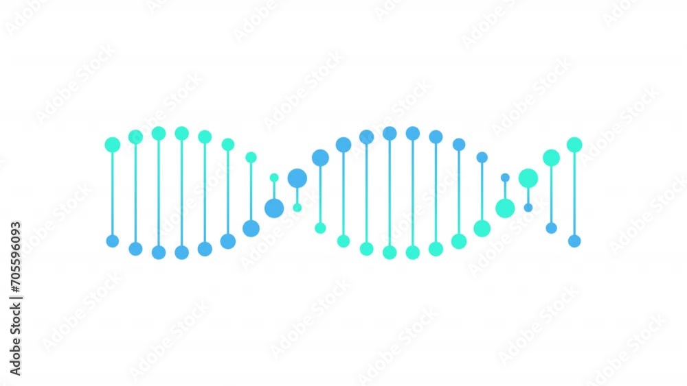 Vector genetic abstract video with alpha channel. Flat blue to turquoise color gradient DNA spiral symbol rotates in loop. Design element for education, healthcare, medicine, science