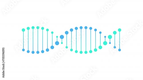 Vector genetic abstract video with alpha channel. Flat blue to turquoise color gradient DNA spiral symbol rotates in loop. Design element for education, healthcare, medicine, science
