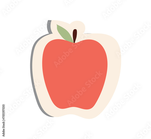 School sticker of cartoon colorful set. The juicy apple sticker is a reminder of the importance of healthy lunches for children. Vector illustration.