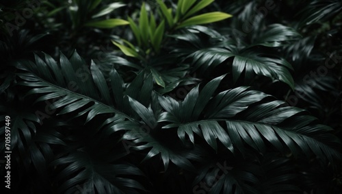 Abstract black leaves Textures of tropical leaf background  dark nature concept  tropical leaf  digital ai art  Generative Al