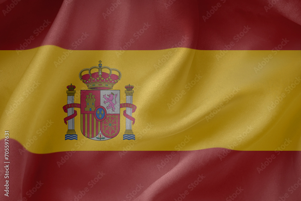 Obraz premium spain waving flag close up fabric texture background