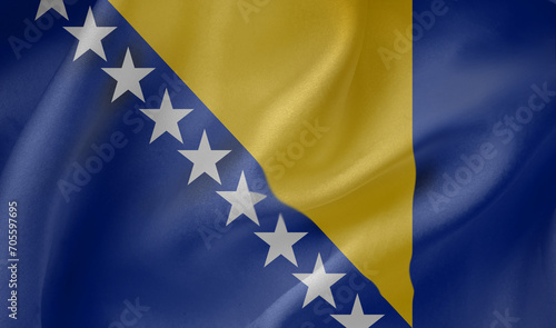 Bosnia and Herzegovina waving flag close up fabric texture background