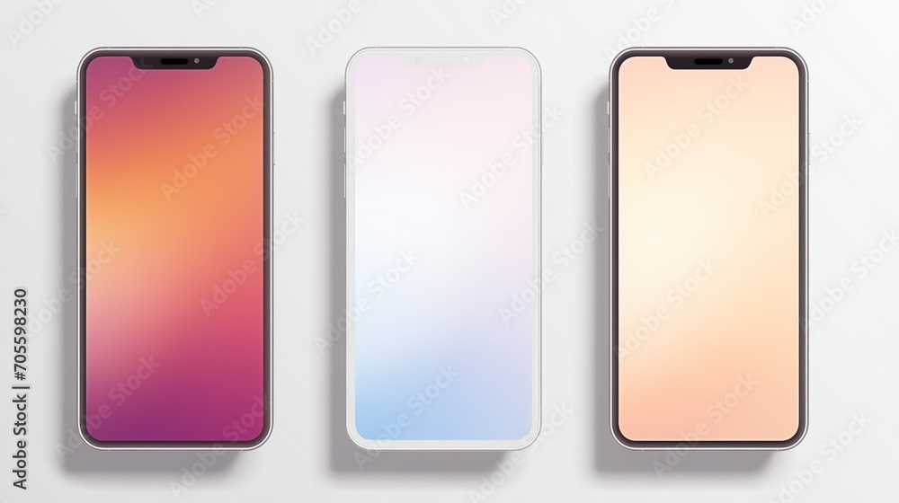 Three Iphones on White Surface, Modern Communication Devices in Close Proximity Three Iphones on White Surface, Modern Communication Devices in Close Proximity