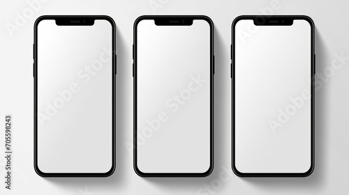 Three Black and White Iphones Aligned Against White Wall