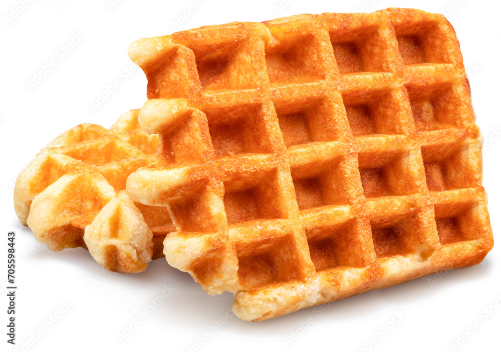 True Belgian waffles with extra deep pockets for filling isolated on white background. True Belgian waffles with extra deep pockets for filling isolated on white background.
