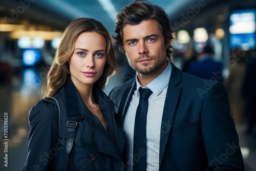 Portrait of a confident businessman and business woman in airport