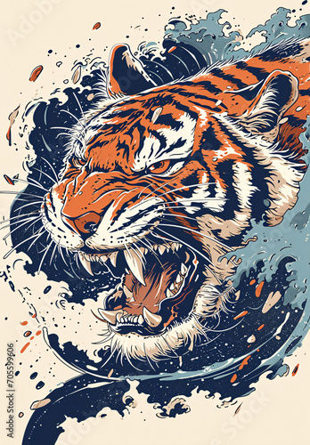 Chinese zodiac sign tiger, traditional decorative pattern cartoon image concept illustration