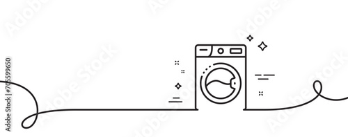 Washing machine line icon. Continuous one line with curl. Laundry service sign. Clothing cleaner symbol. Washing machine single outline ribbon. Loop curve pattern. Vector