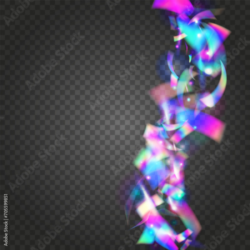 Falling Glare. Carnival Glitter. Party Flyer. Holographic Background. Blur Celebrate Template. Purple Laser Tinsel. Crystal Foil. Unicorn Art. Pink Falling Glare
