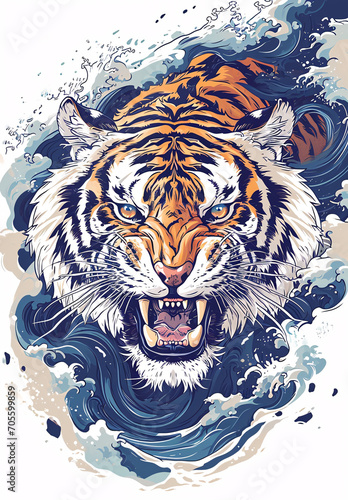 Chinese zodiac sign tiger  traditional decorative pattern cartoon image concept illustration