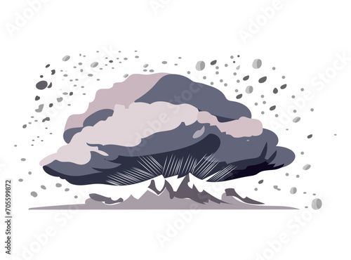 Volcano of colorful set. In this cartoon design  the volcanic eruption unleashes a torrent of molten magma  spelling chaos for everything in its path. Vector illustration.