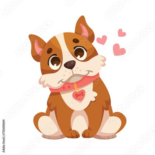 Cute Puppy Cub with Heart for Valentine Day Vector Illustration