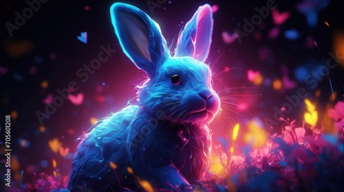 rabbit with neon art illustration, generative art