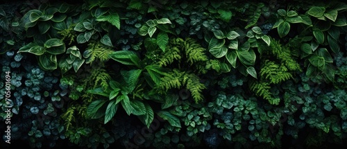 Herb wall, plant wall, natural green wallpaper and background. nature wall. Nature background of green forest © Tisha