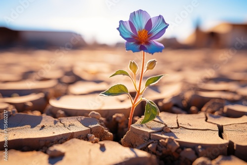 A close-up of a resilient flower showcasing life in the harsh environment, representing the tenacity of nature during drought.
