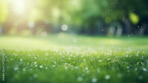 Serene Green Park Landscape with Blurry Trees, Creating a Fresh and Peaceful Outdoor Atmosphere Ideal for Summer and Spring Scenes