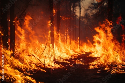 Detail of controlled burn in a longleaf pine forest