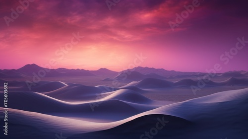 Desert Landscape with Sand Dunes and Magenta Gradient Starry Sky. Empty Contemporary Wallpaper.