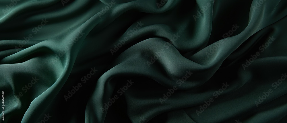 Obraz premium Dark Green Textile with Ripples and Folds. Luxury Surface Background.