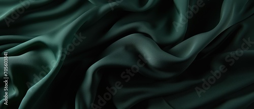 Dark Green Textile with Ripples and Folds. Luxury Surface Background.