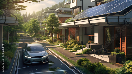 Charging at home: Depicting electric cars charging in residential areas, emphasizing convenience and home-based sustainability