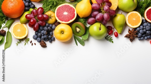 food  fruits and vegetables on white board with copy space background