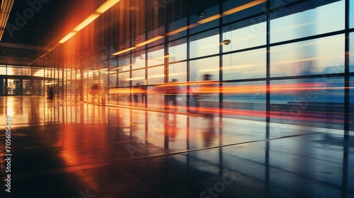 Vibrant City Life at Blurred Airport - Urban Commuters in Fast Motion  Modern Transportation Hub with Energetic Atmosphere