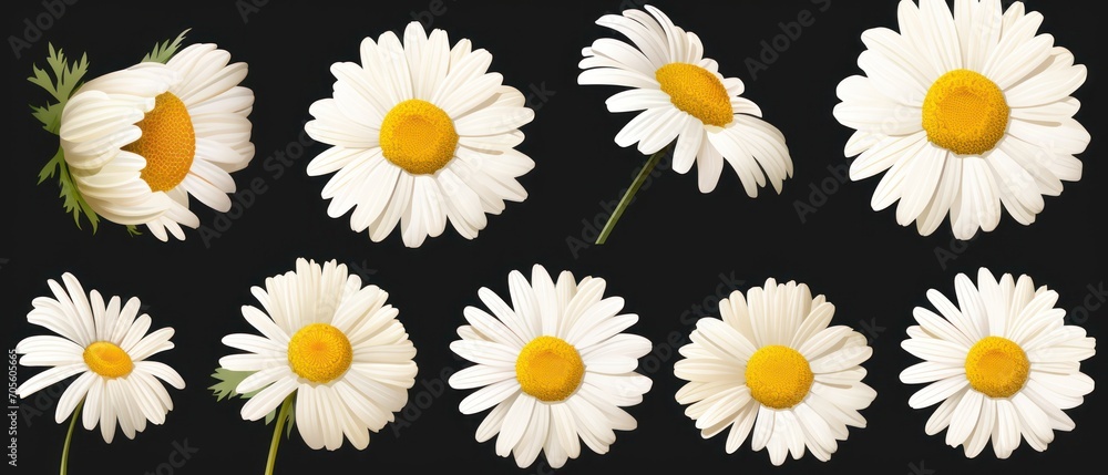 Set of white Chamomile flower isolated on transparent background. Daisy flower, medical plant. Chamomile flower head as an element for your design.