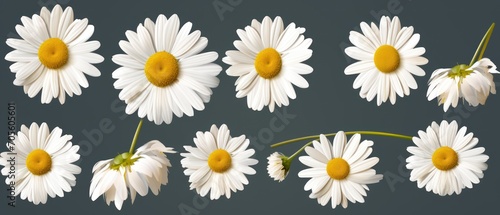 Set of white Chamomile flower isolated on transparent background. Daisy flower, medical plant. Chamomile flower head as an element for your design. © Tisha