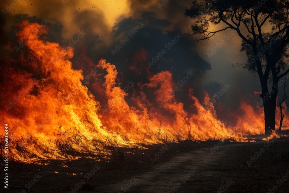 Naklejka premium Bushfire in the African Savannah, , Africa