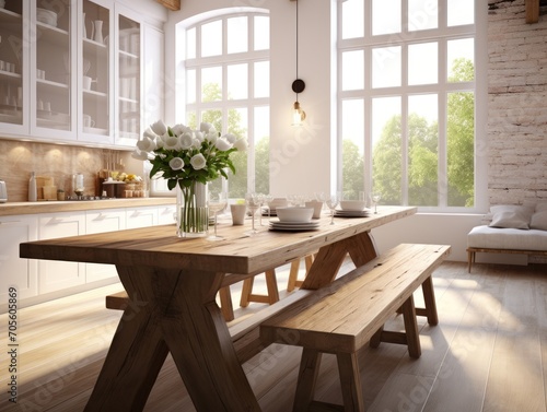 modern nordic kitchen in loft apartment.  rendering © Tisha