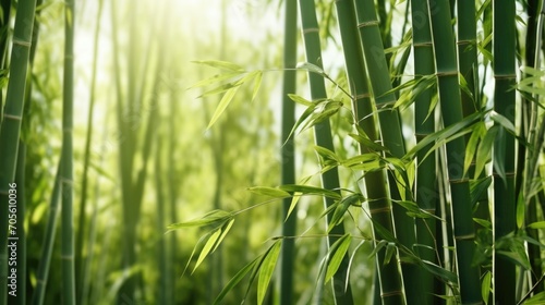 Bamboo forest background, green leaves with space for text.