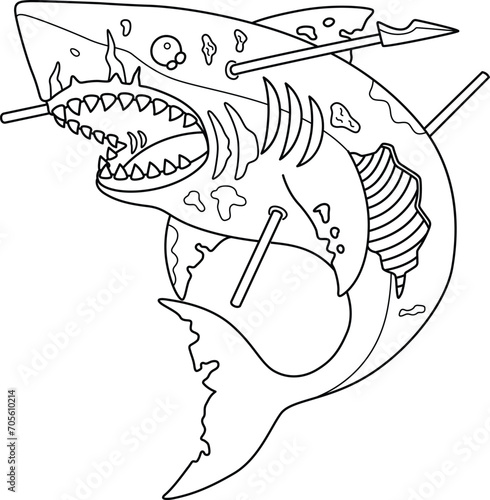 Zombie Shark Isolated Coloring Page for Kids