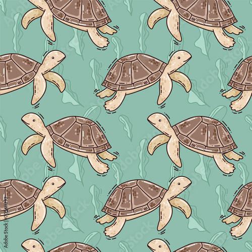 bright seamless pattern with turtle